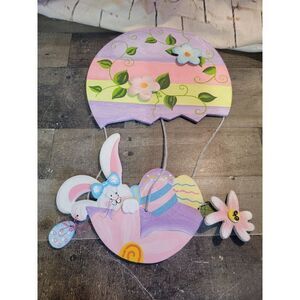 Hot air balloon Easter egg bunny rabbit floral flower sign decor